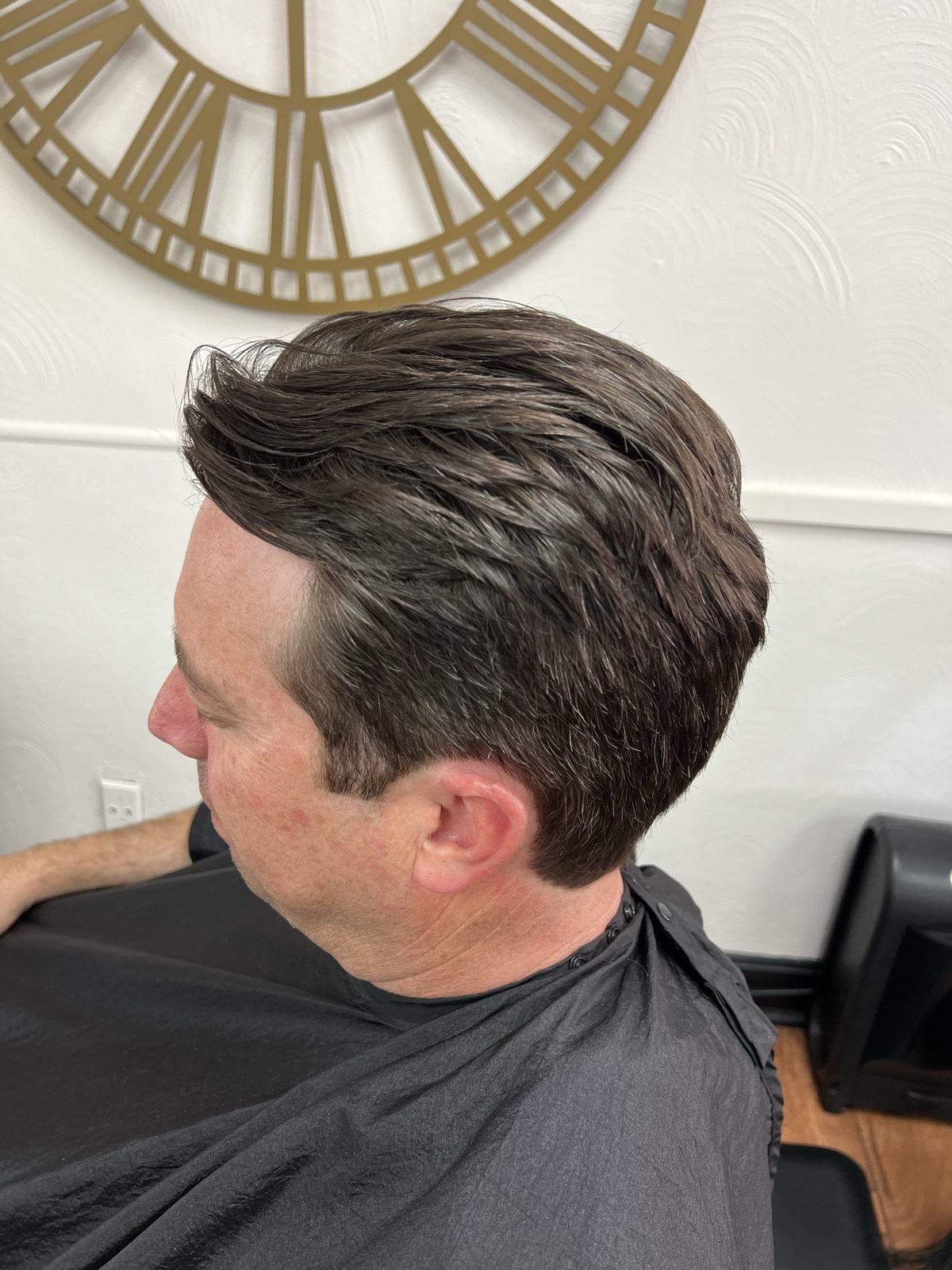 Natural color camo gray blending result on men's hair at The Gentleman's Salon in State College, PA