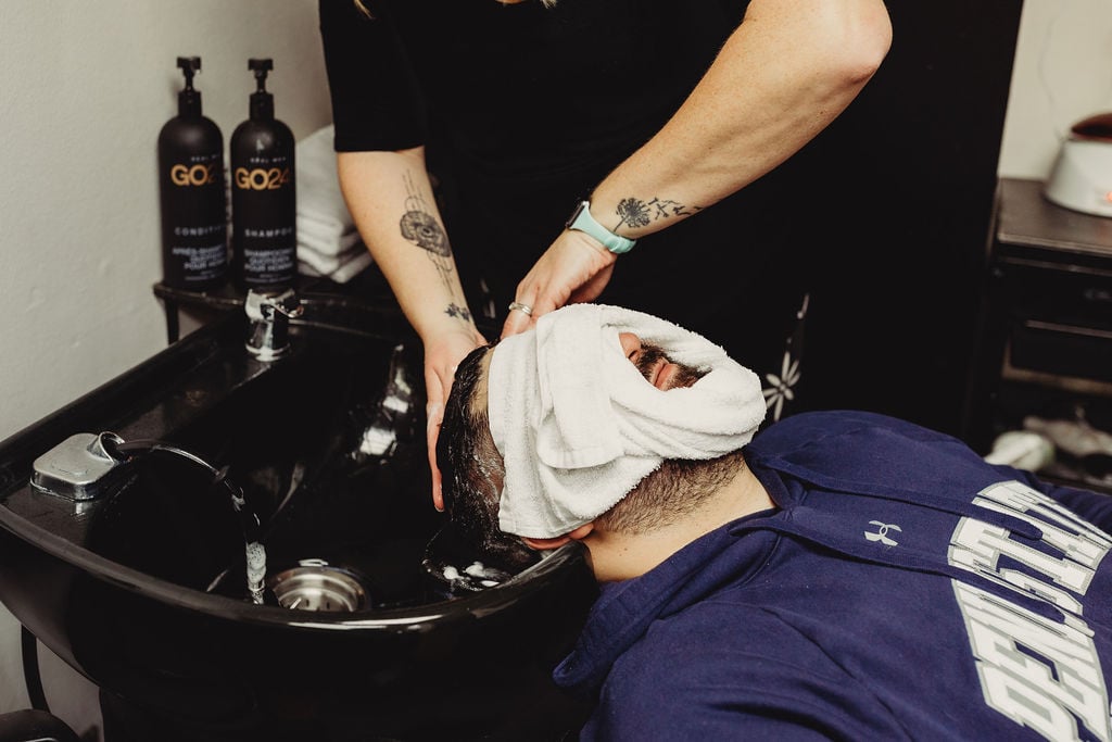 Hair wash and shampoo at the bowl at The Gentleman's Salon in State College, PA