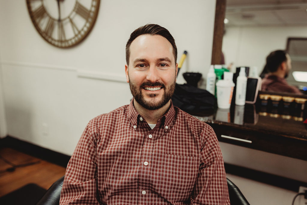 Bearded client after a haircut and beard trim at The Gentleman's Salon in State College, PA